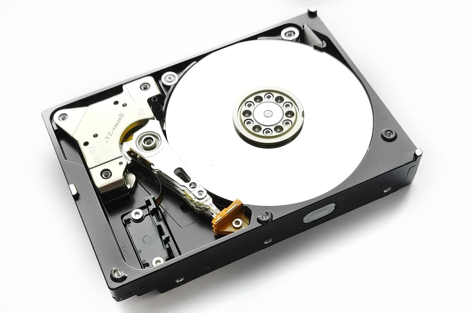 A single hard disk platter, close up